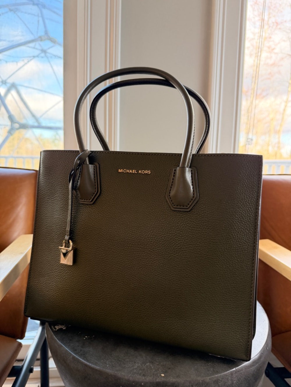 Michael Kors Green Mercer Leather Satchel